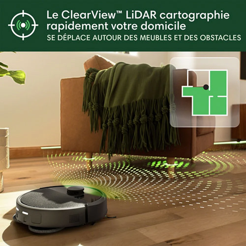 Aspirateur robot à vadrouille connecté Wi-Fi à vidage automatique Roomba Plus 405 Combo d'iRobot - Noir
