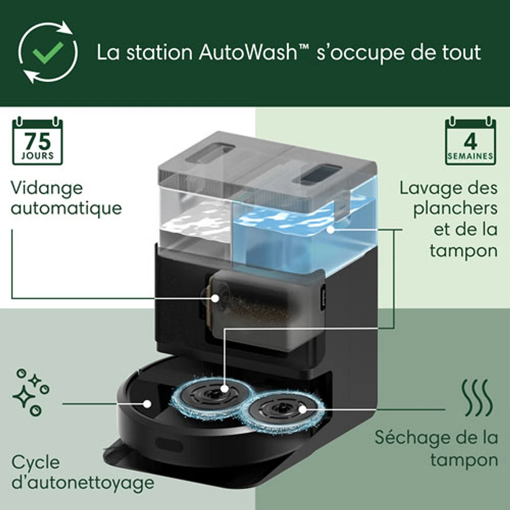 Aspirateur robot à vadrouille connecté Wi-Fi à vidage automatique Roomba Plus 405 Combo d'iRobot - Noir