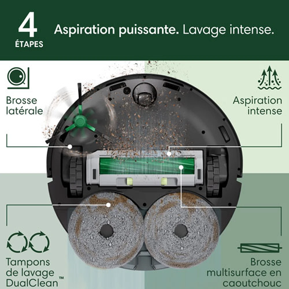 Aspirateur robot à vadrouille connecté Wi-Fi à vidage automatique Roomba Plus 405 Combo d'iRobot - Noir