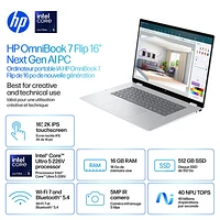 Portable Copilot+ PC 2-en-1 tactile de 16 po OmniBook 7 Flip de HP (Core Ultra 5-258v d'Intel/RAM 16 Go/SSD 512 Go)