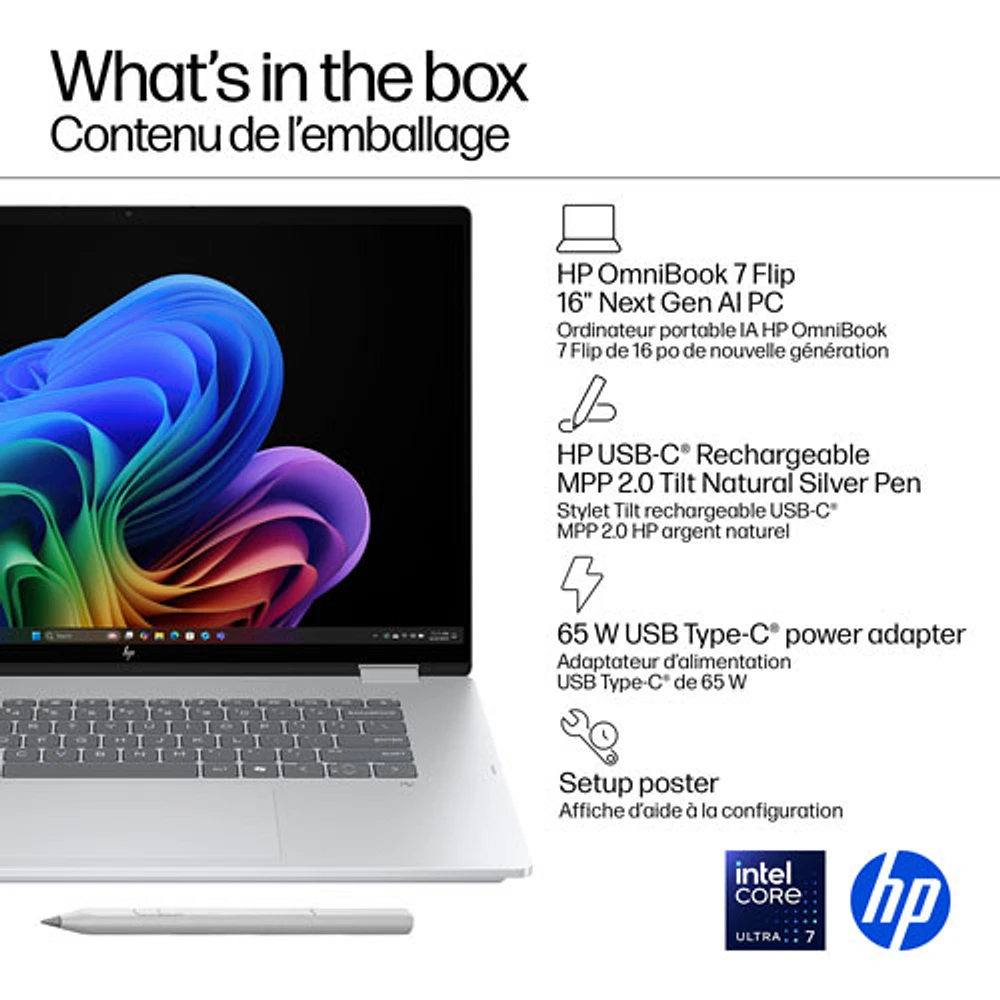 Portable Copilot+ PC 2-en-1 tactile de 16 po OmniBook 7 Flip de HP (Core Ultra 7-258V d'Intel/RAM 32 Go/SSD 1 To)