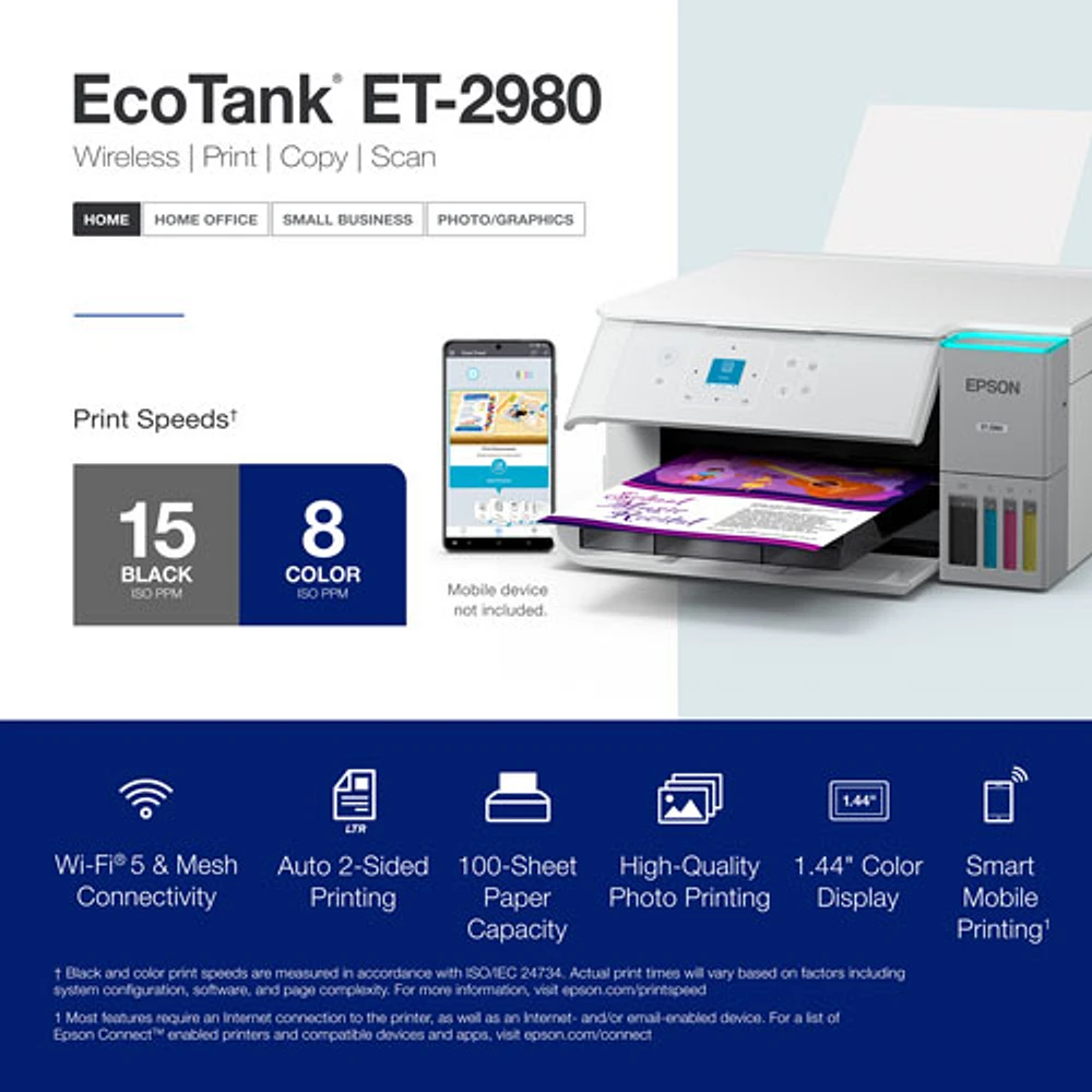 Epson EcoTank ET-2980 Wireless All-In-One Supertank Inkjet Printer - White