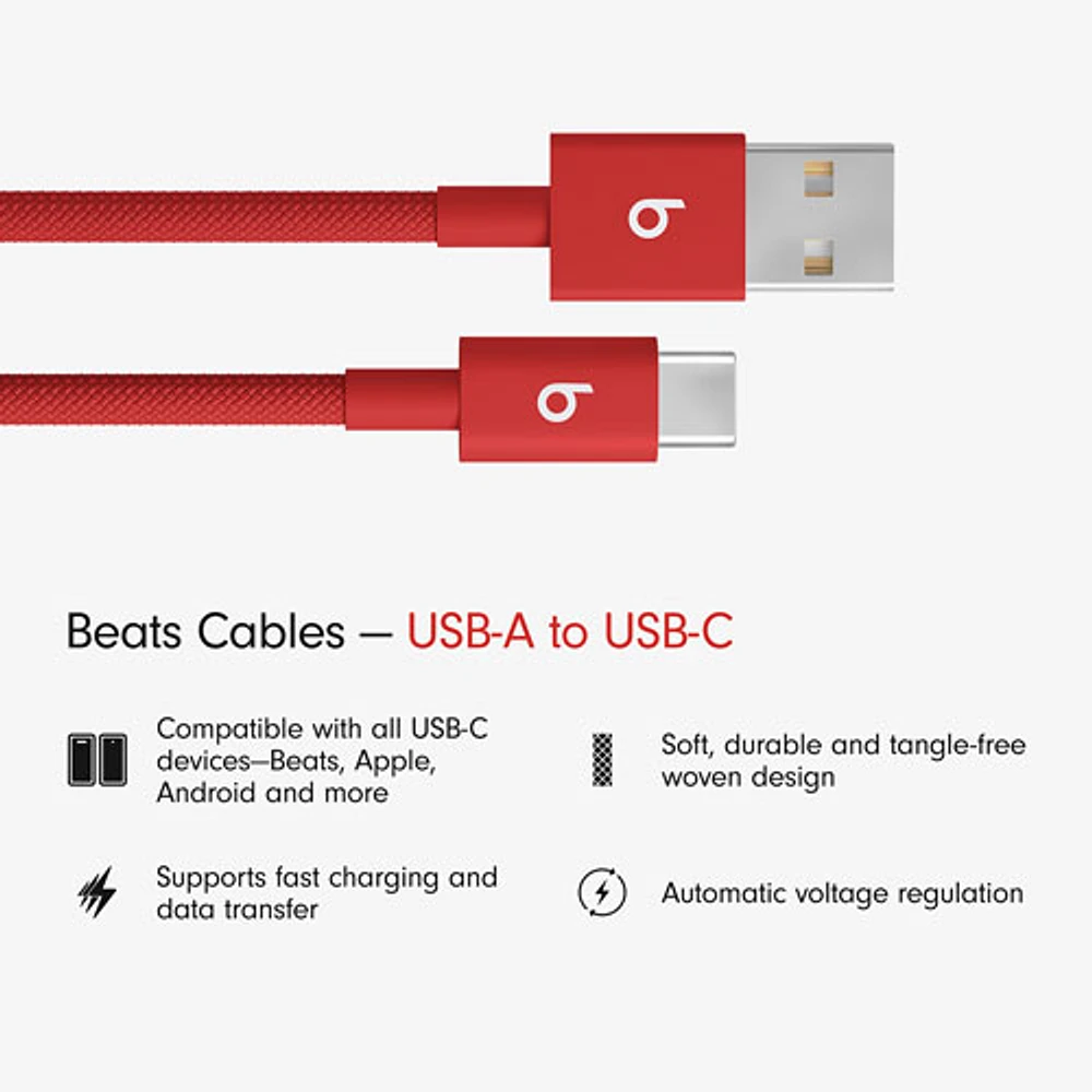 Beats By Dr. Dre 1.5m (4.9 ft.) USB-A to USB-C Woven Cable (MFEJ4LL/A) - Rapid Red