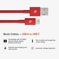 Beats By Dr. Dre 1.5m (4.9 ft.) USB-A to USB-C Woven Cable (MFEJ4LL/A) - Rapid Red