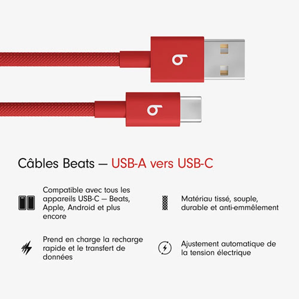 Beats By Dr. Dre 1.5m (4.9 ft.) USB-A to USB-C Woven Cable (MFEJ4LL/A) - Rapid Red