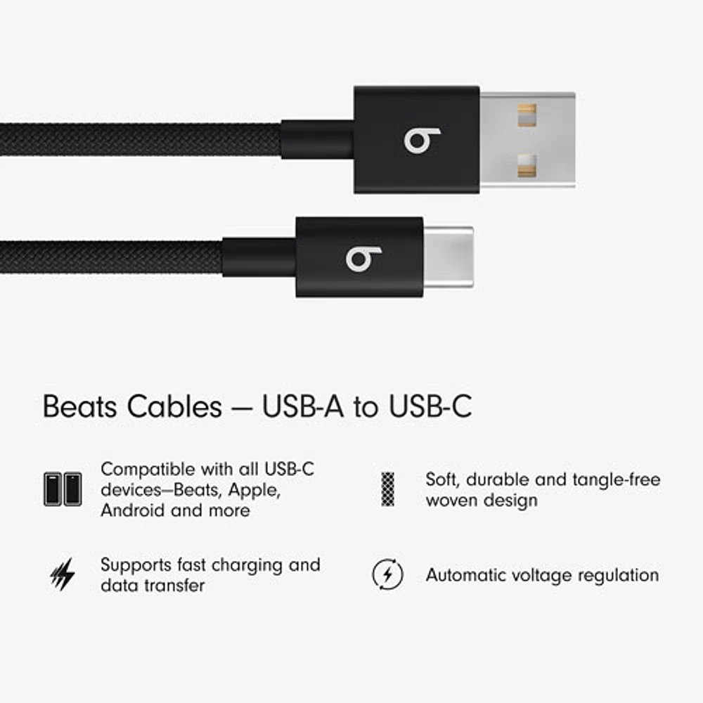 Beats By Dr. Dre 1.5m (4.9 ft.) USB-A to USB-C Woven Cable (MDGG4LL/A) - Bolt Black