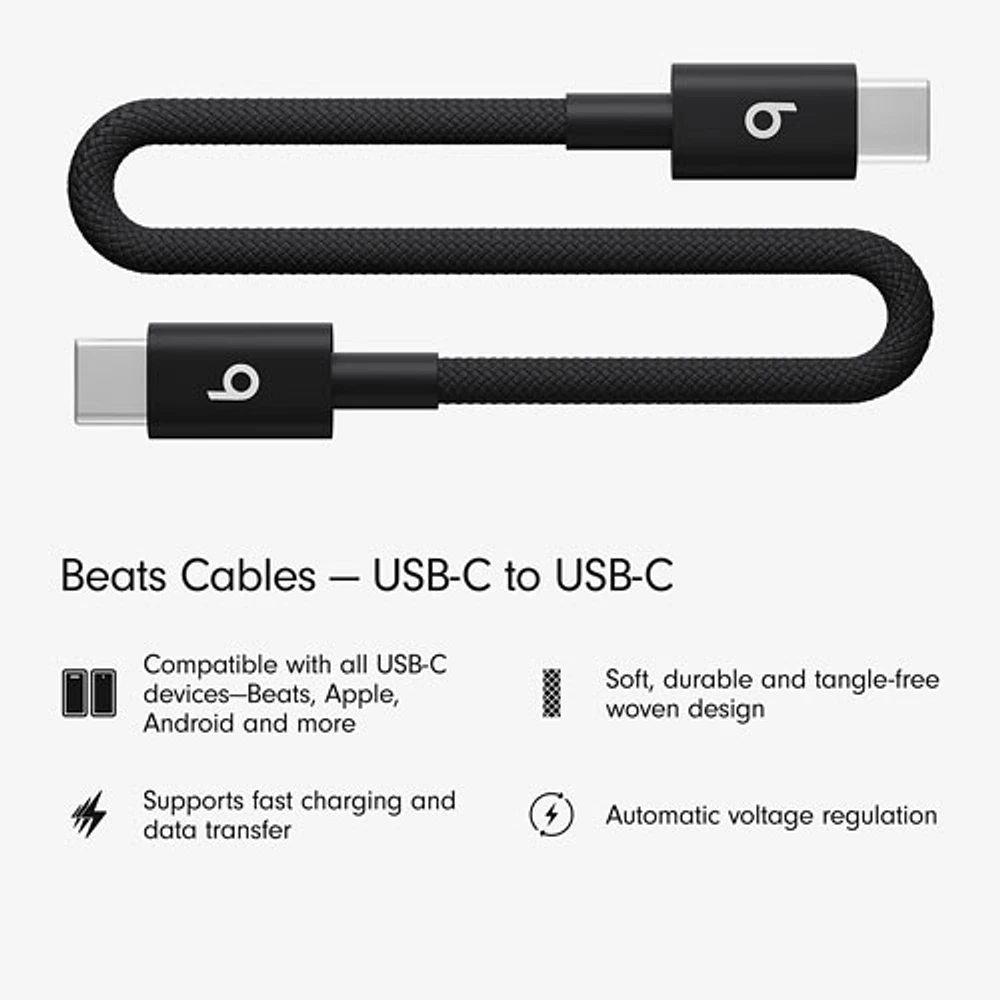 Beats By Dr. Dre 0.2m (0.65 ft.) USB-C to USB-C Woven Cable (MEQ94LL/A) - Bolt Black