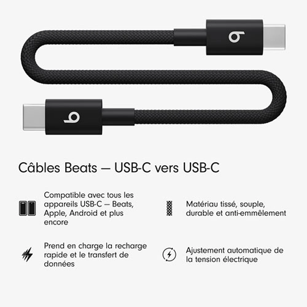 Beats By Dr. Dre 0.2m (0.65 ft.) USB-C to USB-C Woven Cable (MEQ94LL/A) - Bolt Black