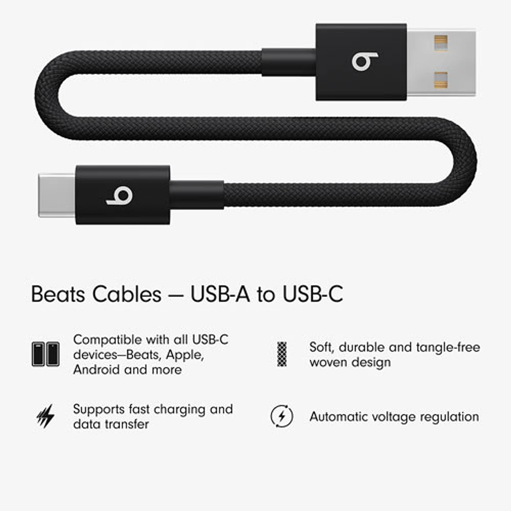 Beats By Dr. Dre 0.2m (0.65 ft.) USB-A to USB-C Woven Cable (MEQL4LL/A) - Bolt Black