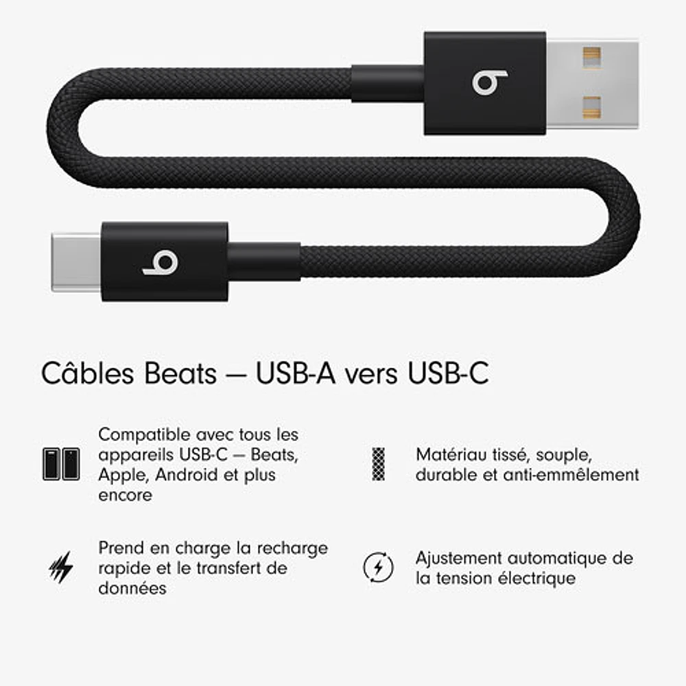 Beats By Dr. Dre 0.2m (0.65 ft.) USB-A to USB-C Woven Cable (MEQL4LL/A) - Bolt Black