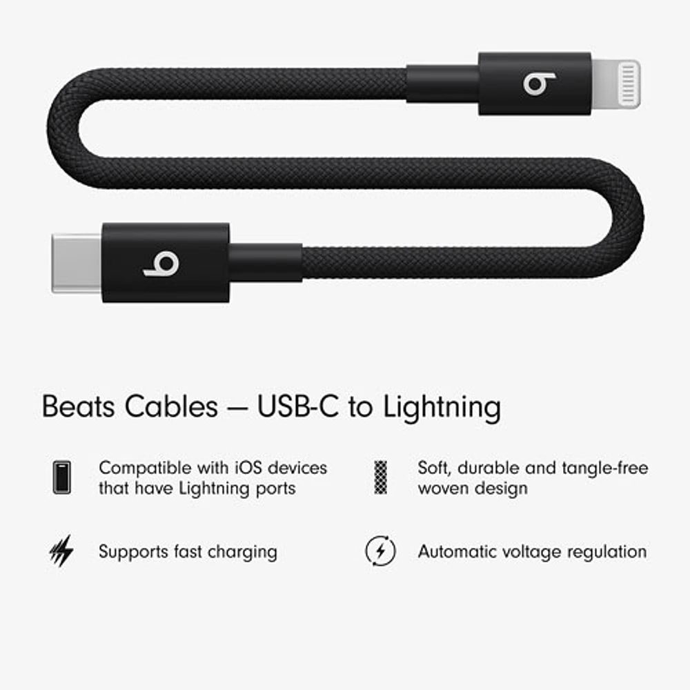 Beats By Dr. Dre 0.2m (0.65 ft.) USB-C to Lightning Woven Cable (MEQM4LL/A) - Bolt Black