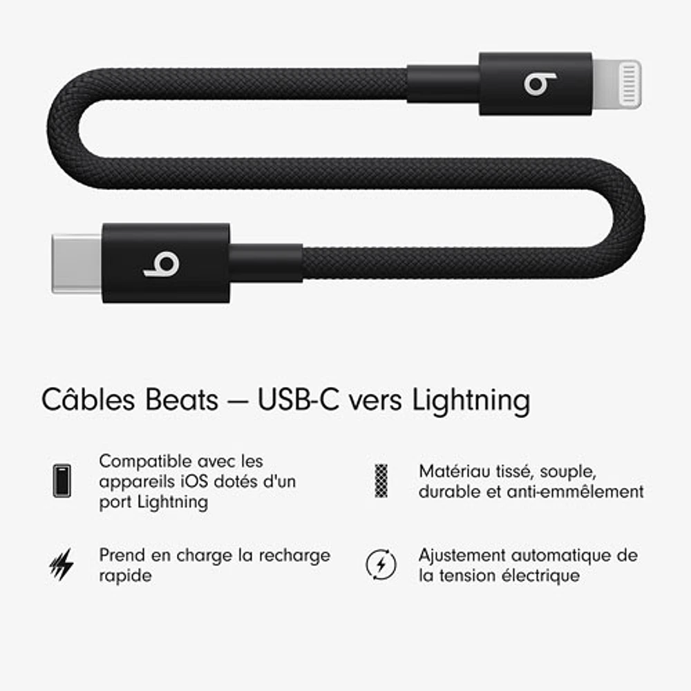 Beats By Dr. Dre 0.2m (0.65 ft.) USB-C to Lightning Woven Cable (MEQM4LL/A) - Bolt Black