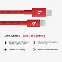 Beats By Dr. Dre 1.5m (4.9 ft.) USB-C to Lightning Woven Cable (MFEH4LL/A) - Rapid Red