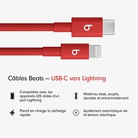 Beats By Dr. Dre 1.5m (4.9 ft.) USB-C to Lightning Woven Cable (MFEH4LL/A) - Rapid Red