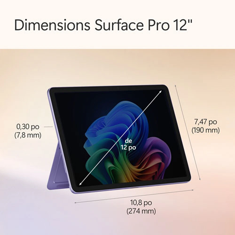 Tablette Surface Pro Copilot+PC (ACL) de 12 po et 512 Go de Microsoft avec Snapdragon X Plus/mémoire vive de 16 Go (2025) - Violet - Appareil seulement