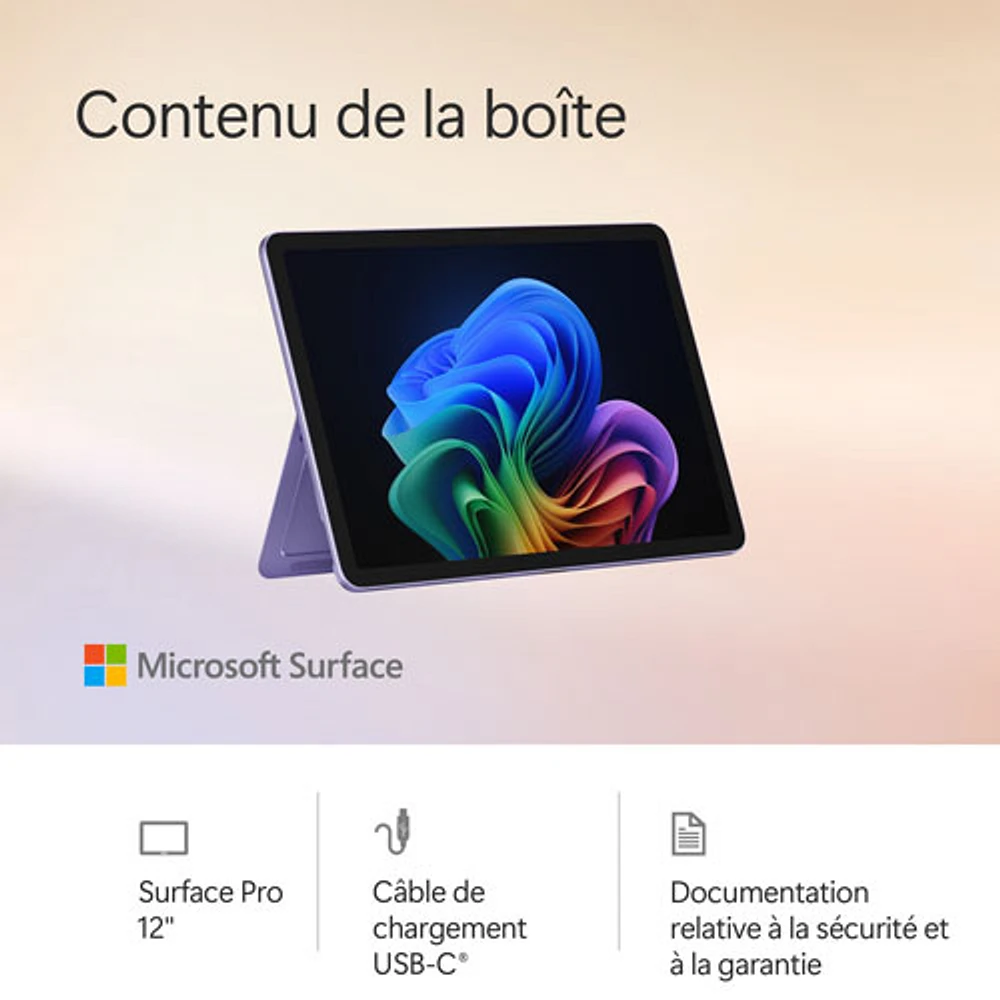 Tablette Surface Pro Copilot+PC (ACL) de 12 po et 512 Go de Microsoft avec Snapdragon X Plus/mémoire vive de 16 Go (2025) - Violet - Appareil seulement