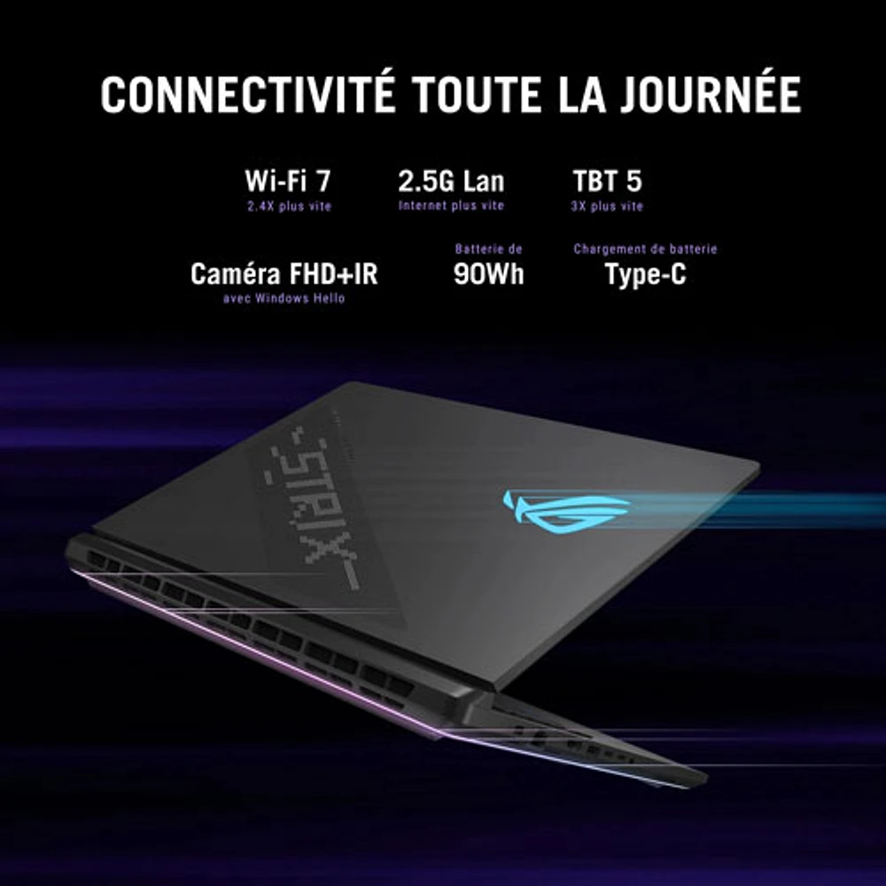 Portable de jeu ROG Strix SCAR de 18 po d'ASUS (Core Ultra 9-275HX d'Intel/RAM 32 Go/SSD 1 To/RTX 5070 Ti)