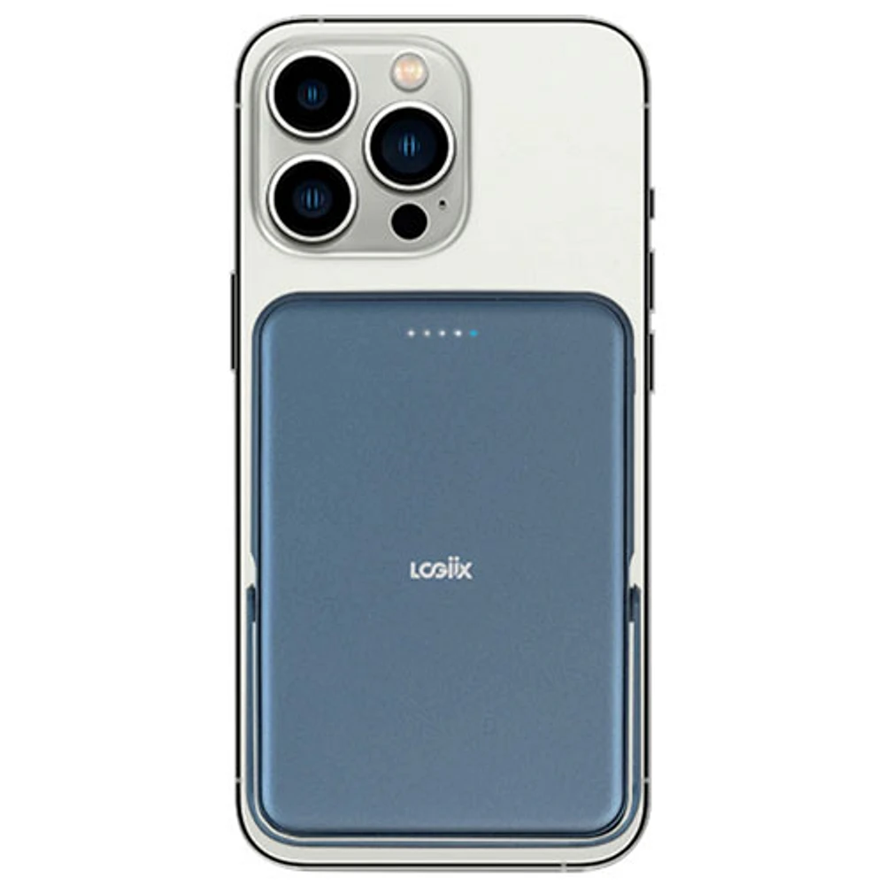 Chargeur portable de 5000 mAh Piston Power de LOGiiX avec chargement sans fil - Bleu minuit