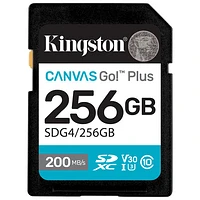 Carte mémoire Kingston Canvas Go! Plus SDXC U3 V30 de 200 Mo/s de 256 Go