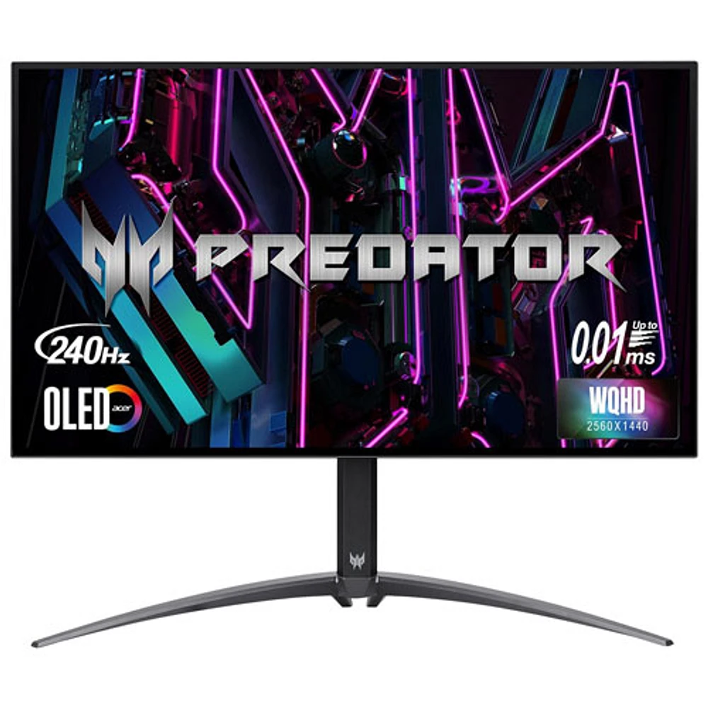 Moniteur de jeu FreeSync DELO WQHD 240 Hz de 27 po Predator d'Acer avec temps de réponse 0,03 ms gris à gris (X27U) - Noir