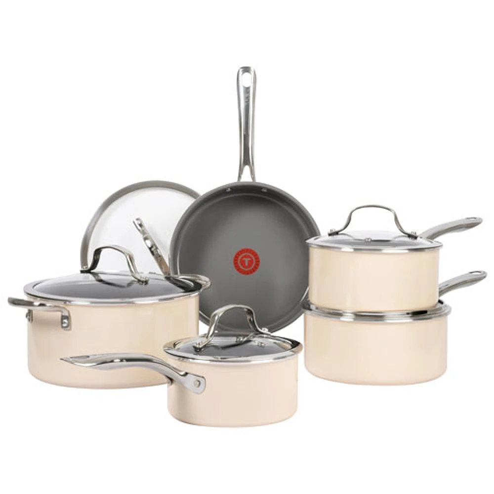 T-Fal Excellence 10-Piece Ceramic Cookware Set - Blush