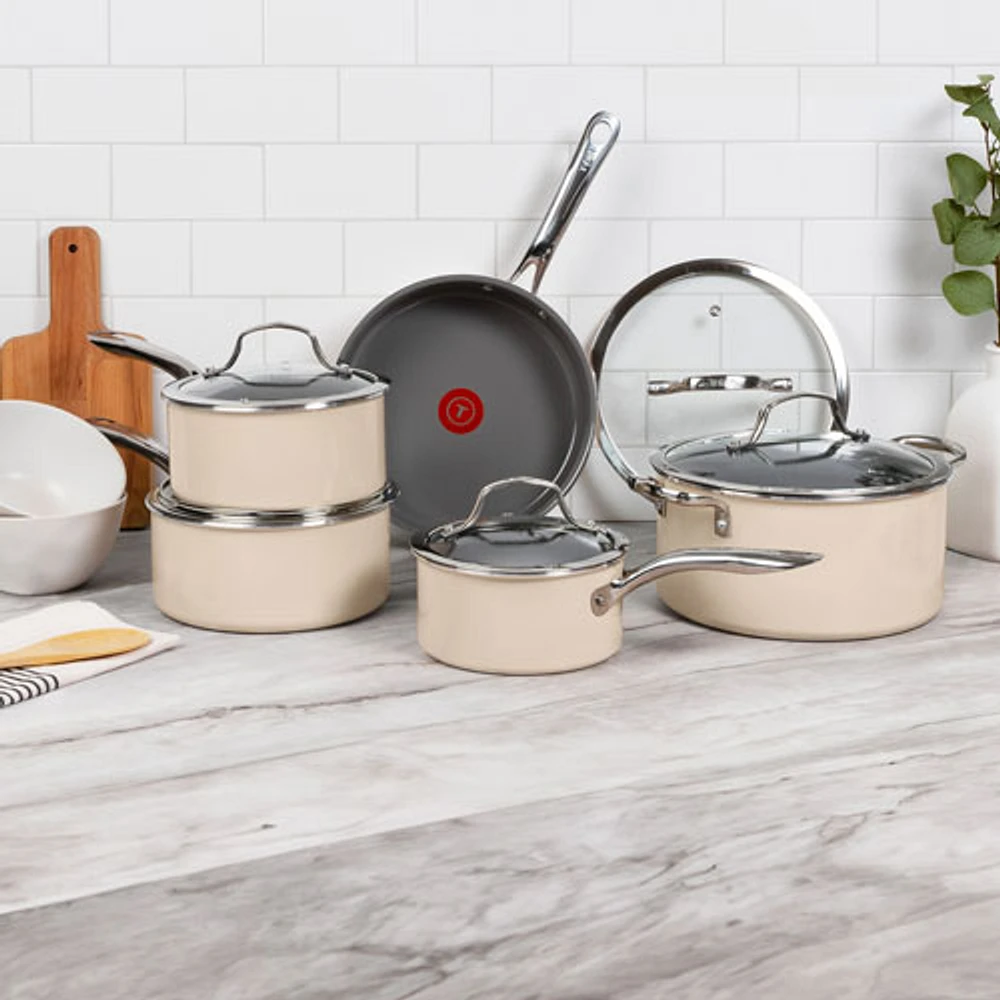 T-Fal Excellence 10-Piece Ceramic Cookware Set - Blush