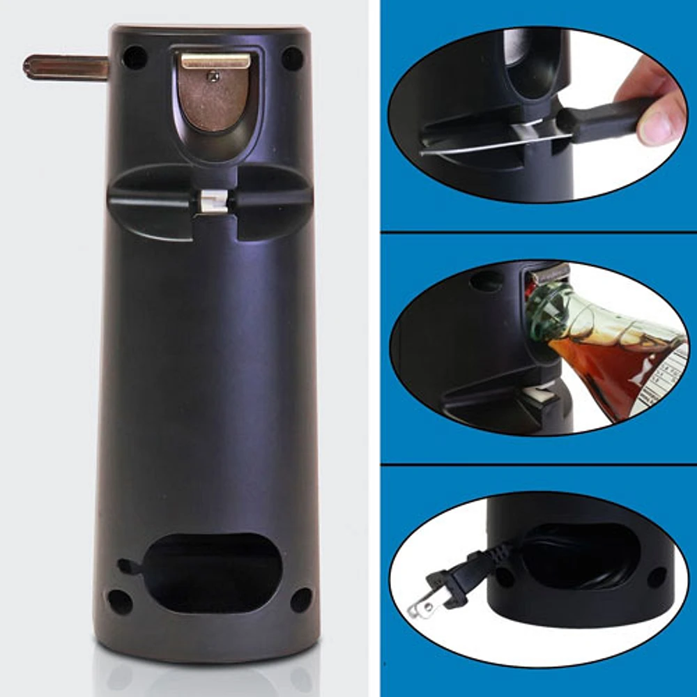 Kenmore 3-in-1 Electric Can Opener with Knife Sharpener & Bottle Opener (KKCO) - Black