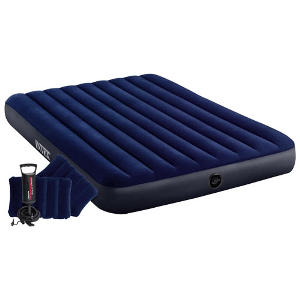 Intex Classic Downy 8.75" Air Bed with Pump & Inflatable Pillows - Queen - Navy