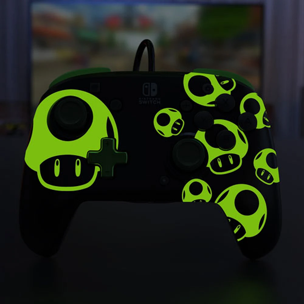 PDP Rematch Glow Wired Controller for Switch - 1-Up Mushroom