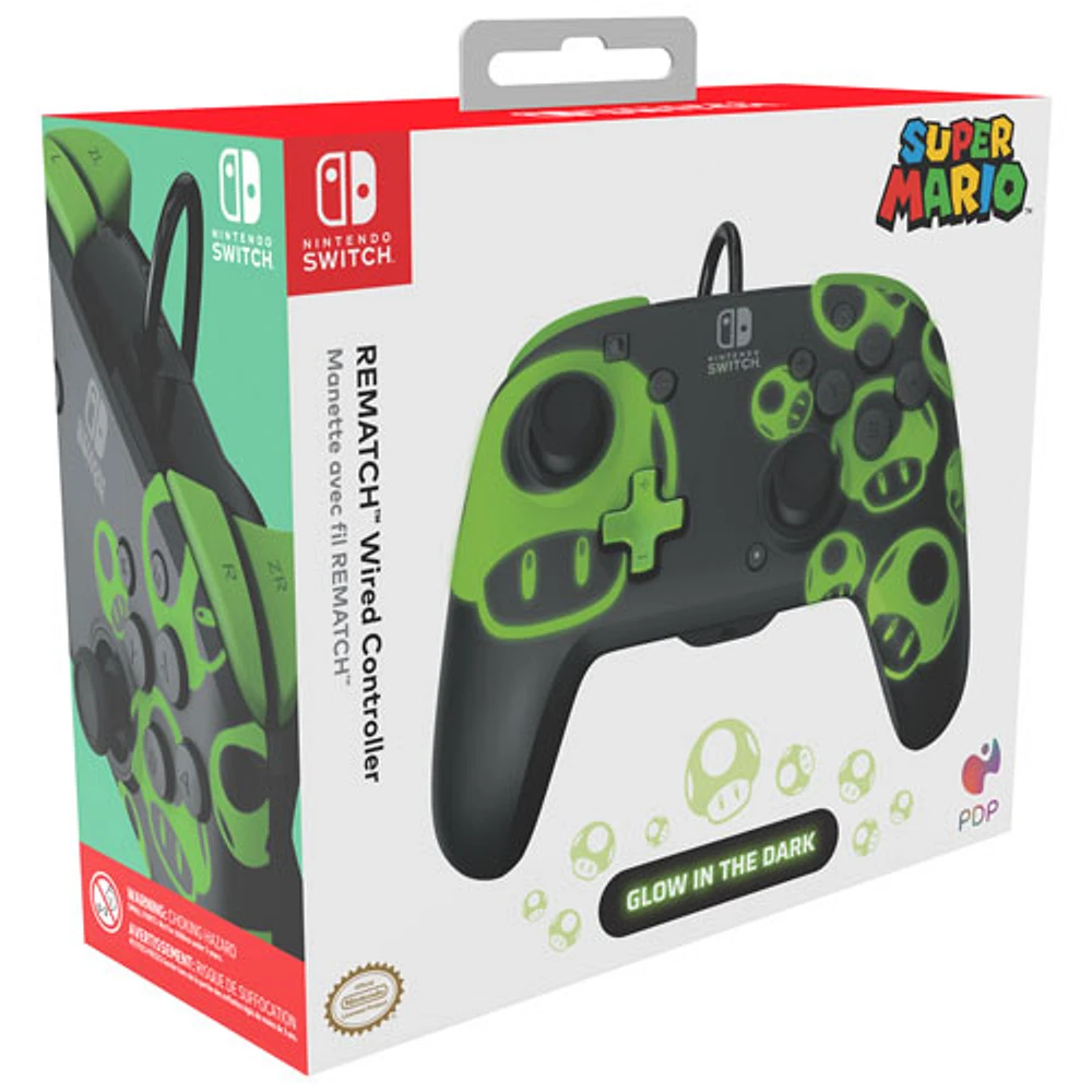 PDP Rematch Glow Wired Controller for Switch - 1-Up Mushroom