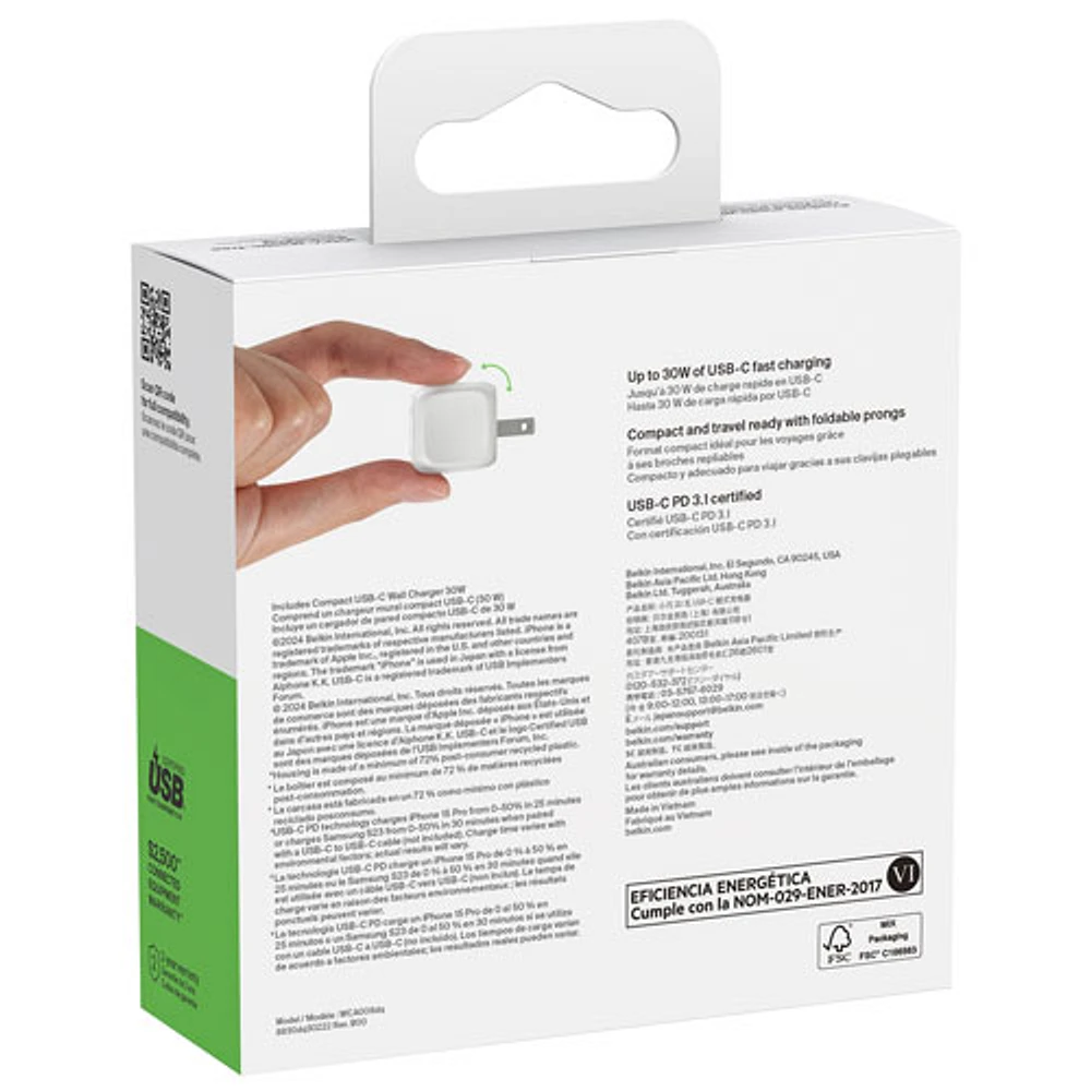Belkin 30W USB-C Wall Charger - White