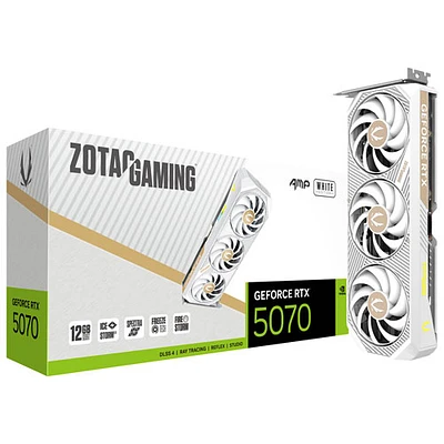 Carte graphique GeForce RTX 5070 AMP édition White de ZOTAC Gaming avec mémoire GDDR7 de 12 Go