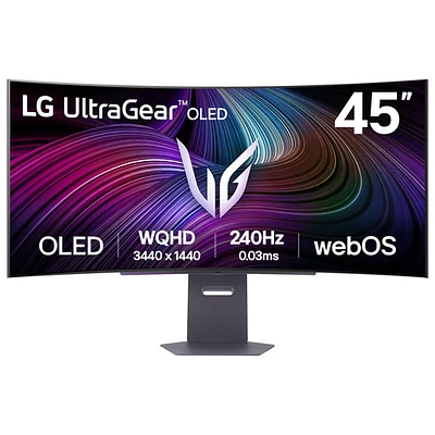 Moniteur de jeu incurvé DELO WQHD 240 Hz GTG 0,03 ms G-Sync FreeSync UltraGear de 45 po de LG (45GX90SA-B) - Noir