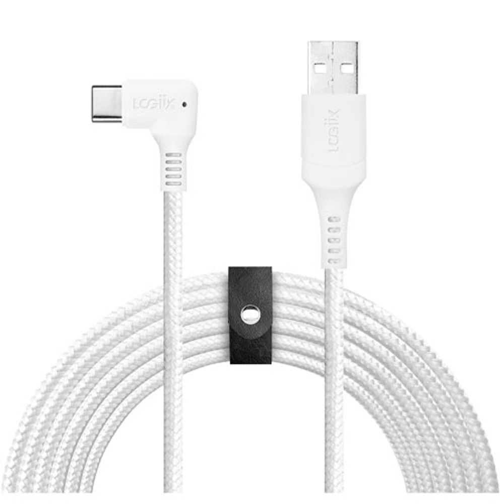 LOGiiX Piston Connect XL 90 3m (9.84ft) Braided USB-A to USB-C Cable - White