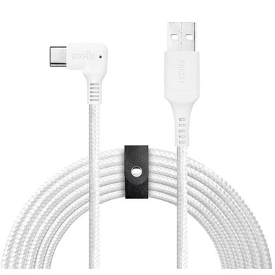 LOGiiX Piston Connect XL 90 3m (9.84ft) Braided USB-A to USB-C Cable - White