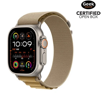 Boîte ouverte - Apple Watch Ultra 2 (GPS + cellulaire) avec boîtier de 49 mm Titane naturel et bracelet Alpin havane - Petit
