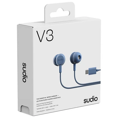 Écouteurs boutons avec fil essentiels V3 de Sudio Audio - Bleu