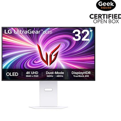 Boîte ouverte - Moniteur de jeu UHD 4K DEL DELO 240 Hz 0,03 ms GTG G-Sync FreeSync UltraGear de 32 po de LG - Blanc