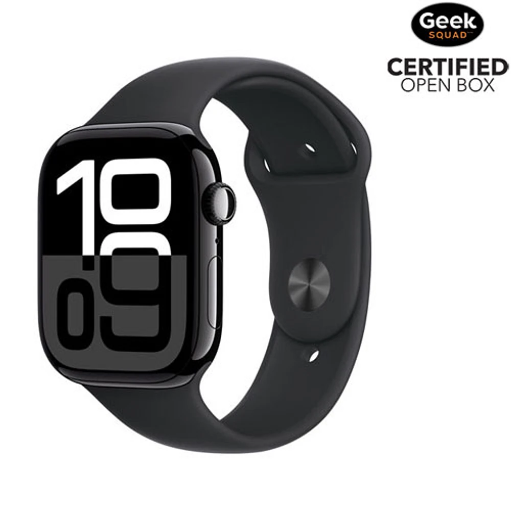 Open Box - Apple Watch Series 10 (GPS + Cellular) 46mm Jet Black Aluminum Case with Black Sport Band - Small/ Medium