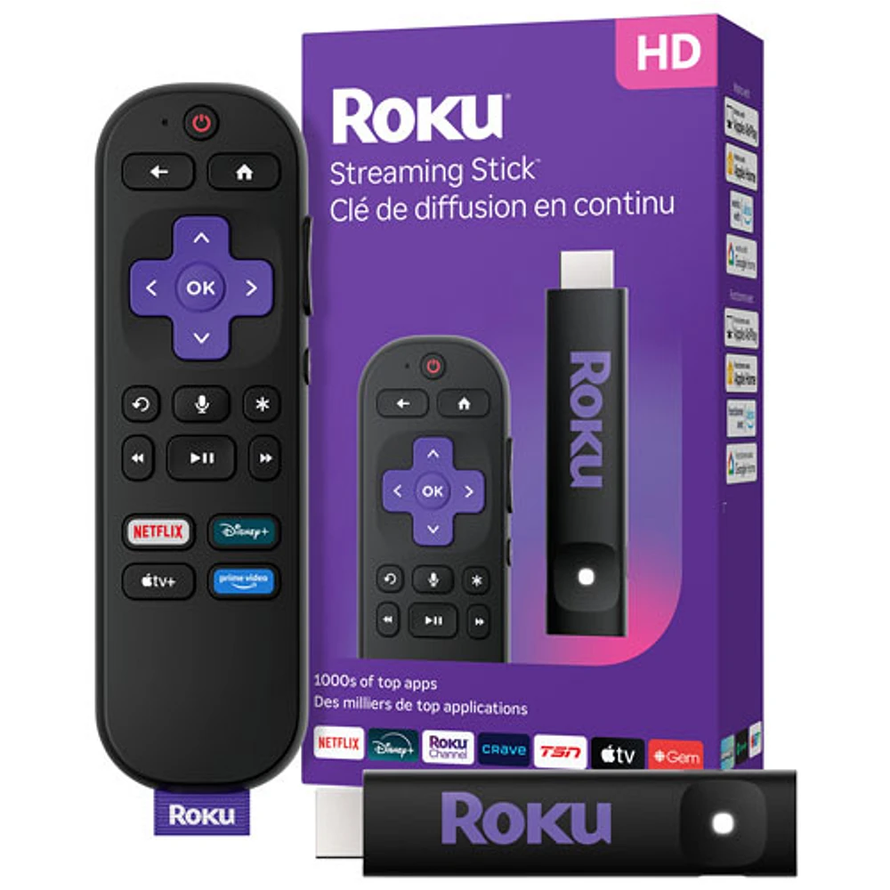 Lecteur multimédia de diffusion en continu Streaming Stick HD de Roku avec télécommande