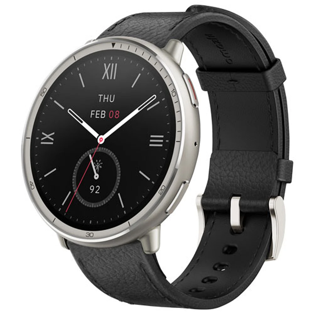 Amazfit Active 2 44mm Smartwatch with Leather Band & Heart Rate Monitor - Black
