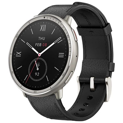 Amazfit Active 2 44mm Smartwatch with Leather Band & Heart Rate Monitor - Black