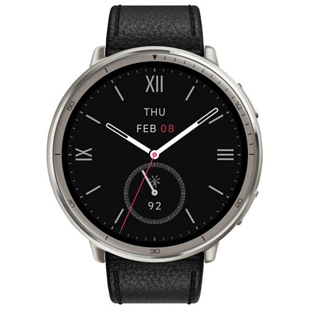 Amazfit Active 2 44mm Smartwatch with Leather Band & Heart Rate Monitor - Black
