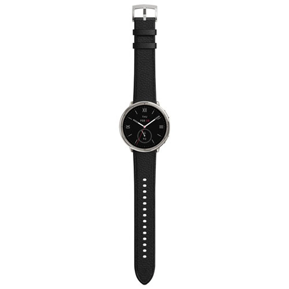 Amazfit Active 2 44mm Smartwatch with Leather Band & Heart Rate Monitor - Black