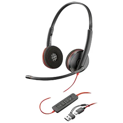 HP Blackwire 3200 On-Ear Noise Cancelling Wired Headset - Black