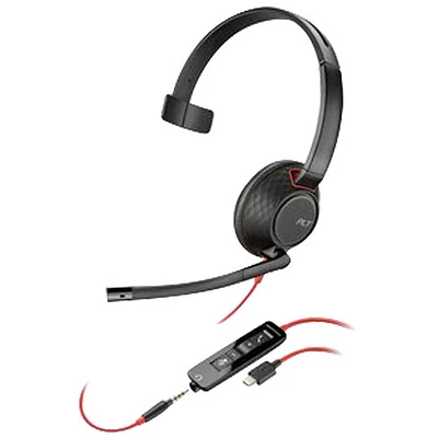Casque d'écoute à suppression du bruit Poly Blackwire 5200 de HP - Noir