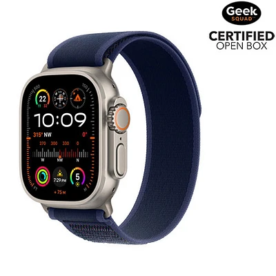 Boîte ouverte - Apple Watch Ultra 2 (GPS + cellulaire) avec boîtier de 49 mm en titane naturel et bracelet sentier bleu - Moyen/Grand