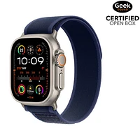 Boîte ouverte - Apple Watch Ultra 2 (GPS + cellulaire) avec boîtier de 49 mm en titane naturel et bracelet sentier bleu - Moyen/Grand