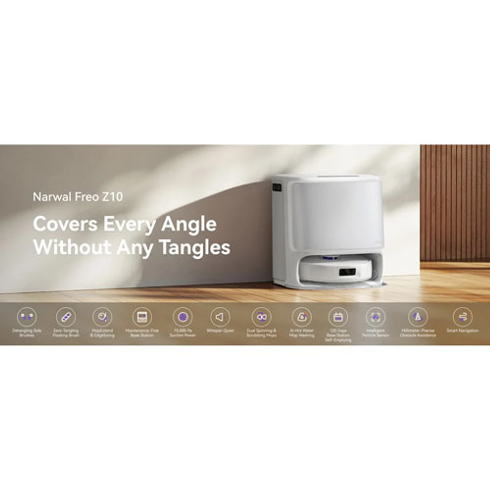 Aspirateur robot à vadrouille avec connectivité Wi-Fi Freo Z10 de Narwal - Blanc