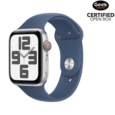 Open Box - Apple Watch SE (GPS + Cellular) 44mm Silver Aluminum Case with Denim Sport Band - Small/Medium